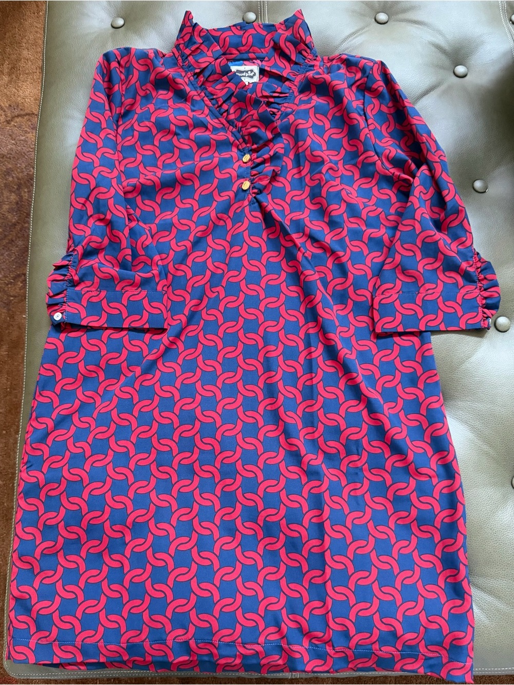 Mud Pie Navy and Red Geometric Shift Dress, medium, lightweight